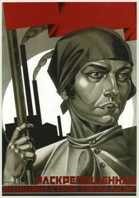 Vintage Russian poster - Emancipated women, build socialism!