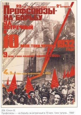 Vintage Russian poster - Increase coal, electricity, oil and iron