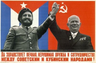 Vintage Russian poster - Khrushchev and Fidel