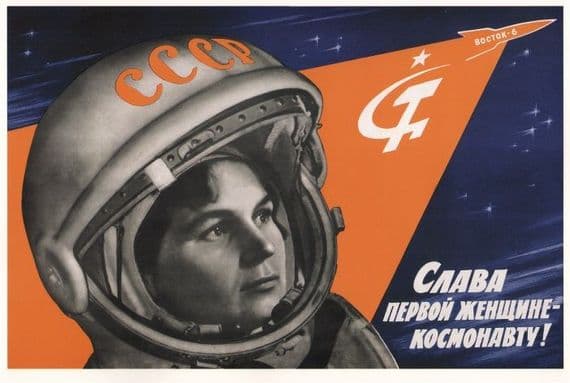 vintage Russian poster - Long live the first woman astronaut! 1963