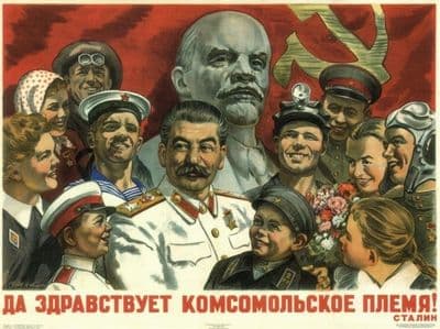 Vintage Russian poster - Long live the Komsomol generation! Stalin