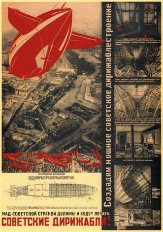 Vintage Russian poster - Over the Soviet land must and will flight Soviet dirigibles!