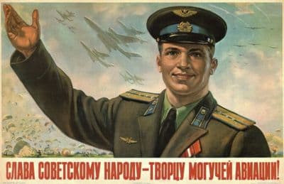 Vintage Russian poster - Praise to the Soviet people, creators of mighty aviation!