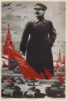 Vintage Russian poster - Stalin and his spirit inspire and defend our Army and Motherland! 1939