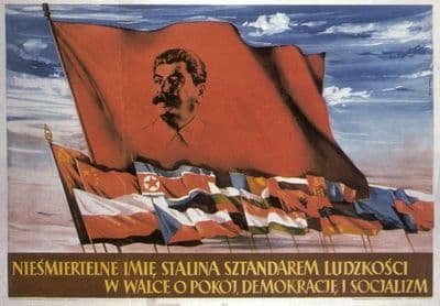 Vintage Russian poster - The immortal name of Stalin is a banner for mankind  1953