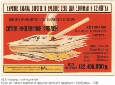 Vintage Russian poster - Wasting money on cigarettes 1930