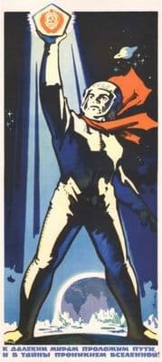 Vintage Russian poster - We'll pave the way to distant worlds. And get into the mysteries of the Universe