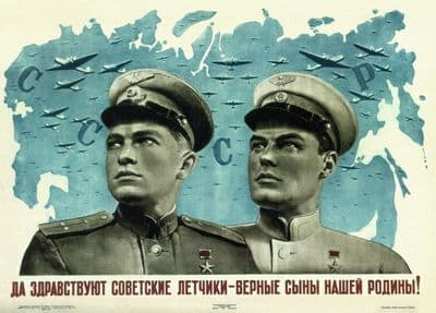 Vintage Russian propaganda poster - Long live Soviet pilots