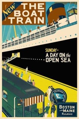 Vintage shipping poster, The boat train; Boston and Maine
