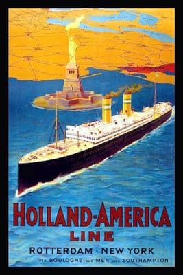 Vintage shipping poster. Holland-America, Rotterdam-New York