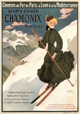 Vintage Sports D'Hiver Chamonix Mont Blanc French Advertising Poster.