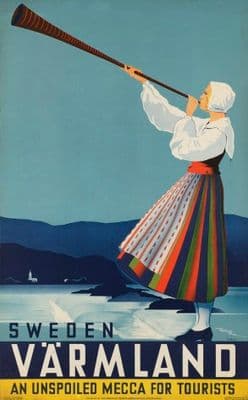 Vintage Sweden Varmland Travel Poster