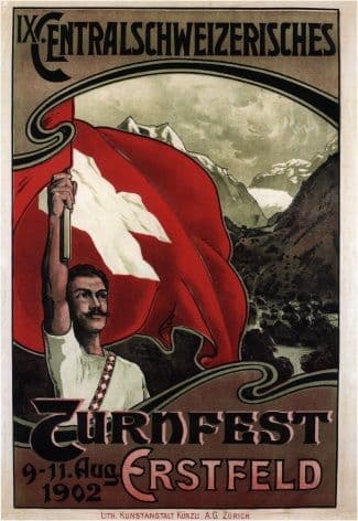 Vintage Swiss poster - alpine wrestling poster 1902