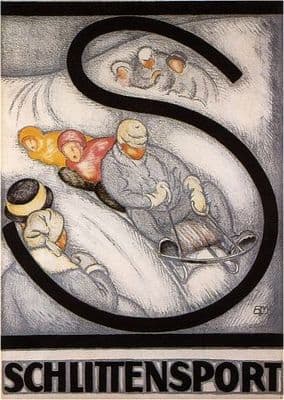 Vintage Swiss poster - Davos, Bobsledding (1917)