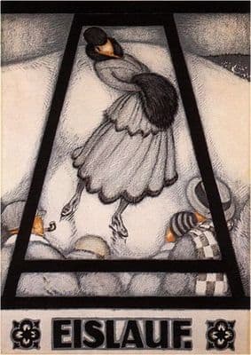 Vintage Swiss poster  - Davos, Skating 1917