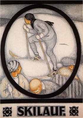Vintage swiss poster - Davos, Skiing (1917)
