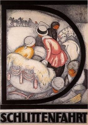 Vintage swiss poster - Davos, Sleigh Ride (1917)