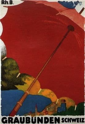 Vintage Swiss poster - Train through the Grisons (1918)