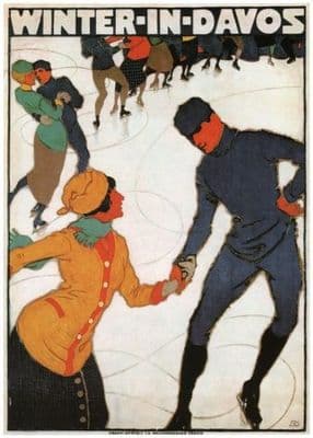 Vintage Swiss poster - Winter in Davos 1914