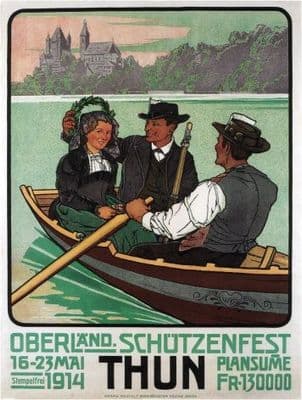 Vintage Swiss shooting and fishing festival poster