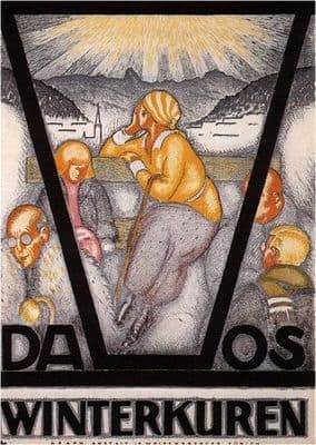 Vintage Swizz poster - Davos, Winter Resorts (1917)