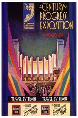 Vintage train advertisement poster, Chicago 1933