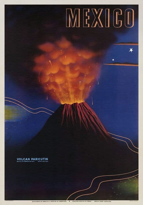 Vintage Travel Poster 1943 Mexico Paricutin Volcano