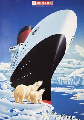 Vintage Travel Poster 1950s Caronia Ship Cunard Ocean Liner Vintage Poster