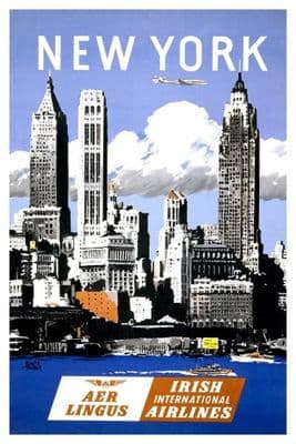 Vintage travel poster, Aer Lingus, New York