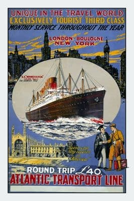 Vintage Travel Poster Atlantic Steamship, New York-London