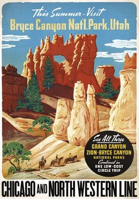 Vintage Travel Poster Bryce Canyon, Utah