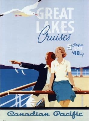 Vintage Travel Poster Canadian Pacific Great Lakes 1939