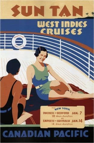 Vintage Travel Poster Canadian Pacific Sun Tan West Indies