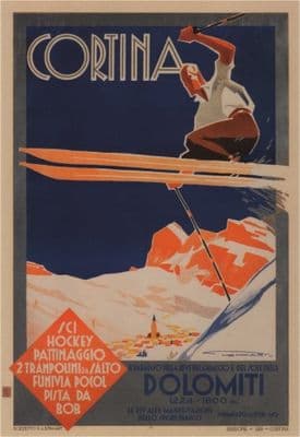 Vintage Travel Poster Cortina Dolomiti Italy