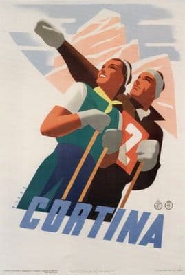 Vintage Travel Poster Cortina Italy