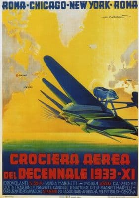 Vintage Travel Poster Crociera Aerea Del Decennale 1935