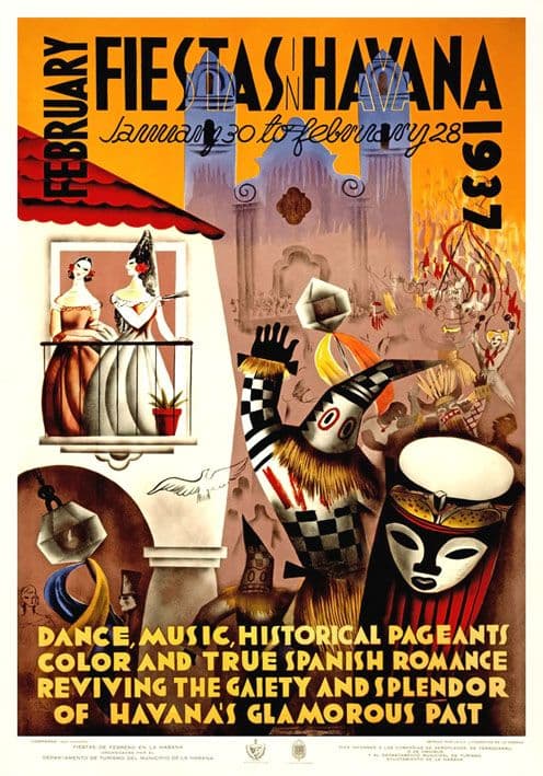 Vintage Travel Poster February Fiestas in Havana