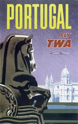 Vintage Travel Poster, Fly TWA Portugal