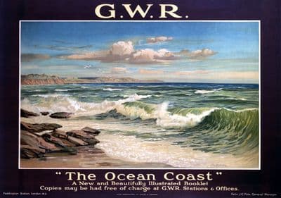 Vintage Travel poster, Great Western Railway, The Ocean Coast