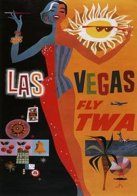 Vintage Travel Poster Las Vegas Fly TWA