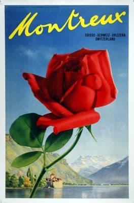 Vintage travel poster, Montreux, Switzerland.
