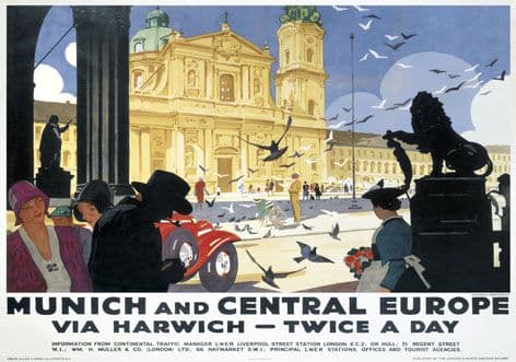 Vintage Travel Poster Munich and Central Europe by London North Eastern Railways