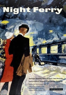 Vintage Travel Poster Night Ferry, British Railways poster, 1959