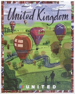 Vintage Travel poster of United Kingdom, Hot Air Balloons