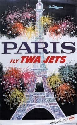 Vintage Travel Poster Paris Fly TWA Jets