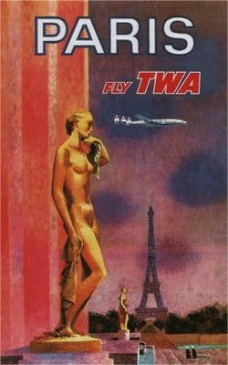 Vintage Travel Poster Paris fly TWA.