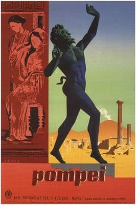Vintage Travel Poster Pompei Italy