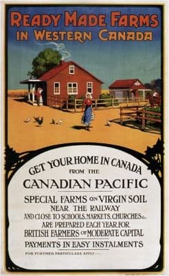 Vintage Travel Poster Ready made farms Western Canada