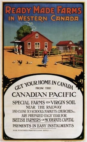 Vintage Travel Poster Ready made farms Western Canada