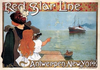 Vintage travel poster, Red Star Line poster, circa 1899